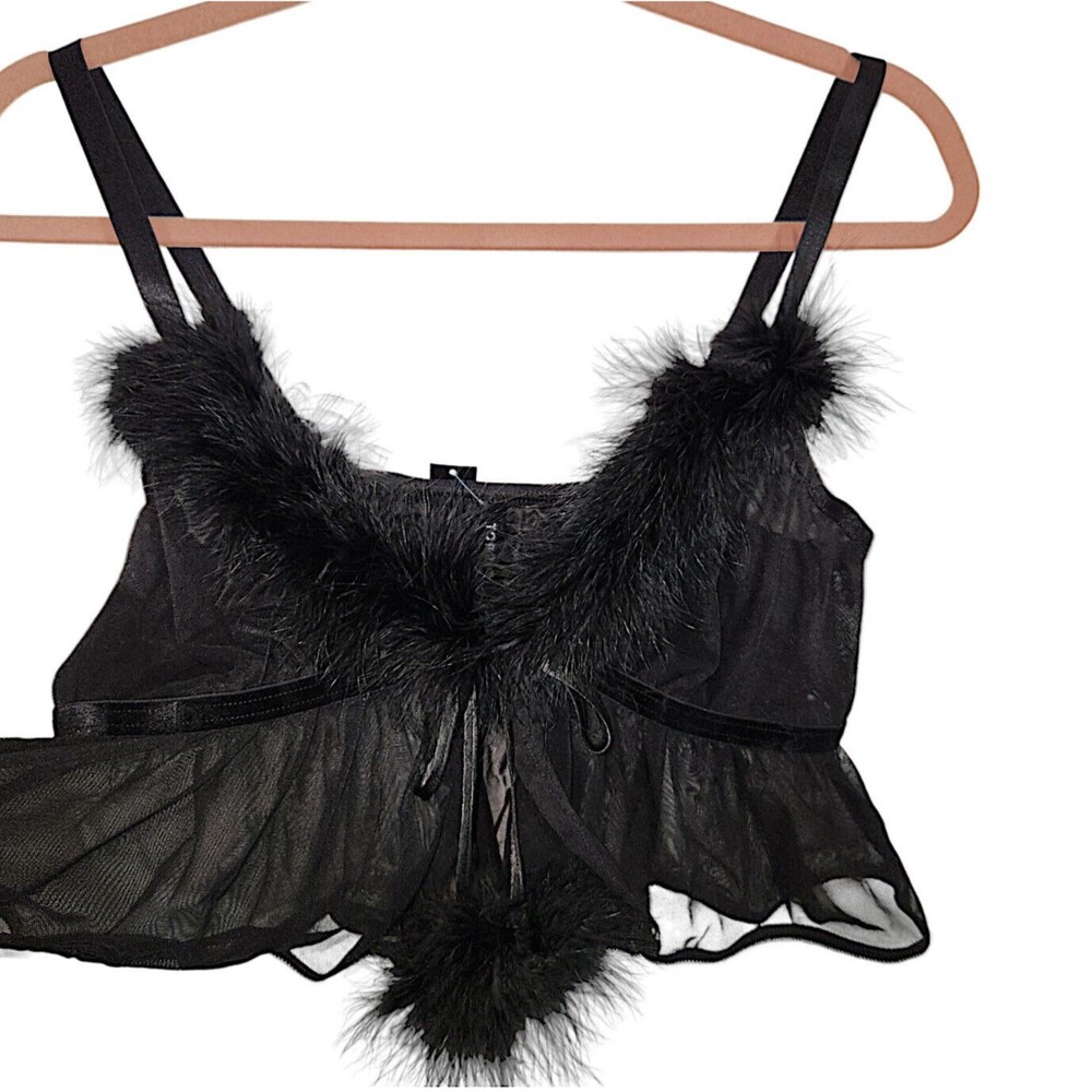 Torrid Black Sheer Mesh Marabou Feather Flyaway Bralette Plus Size 2X